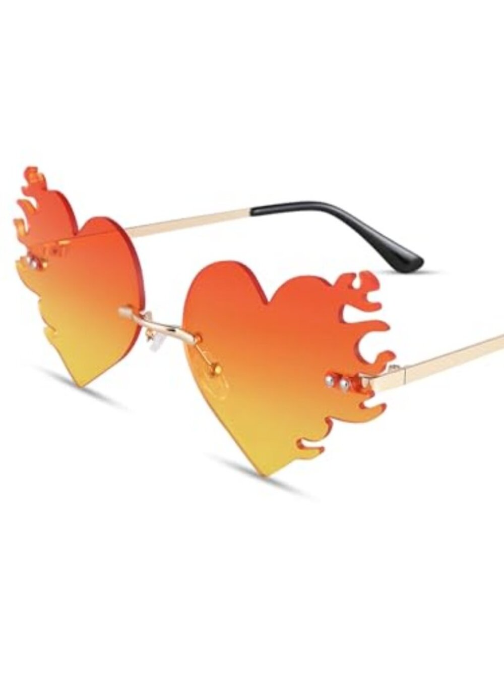 Fire Flame Sunglasses for Women Heart Rave UV400 Shades | Metal Rimless Frame